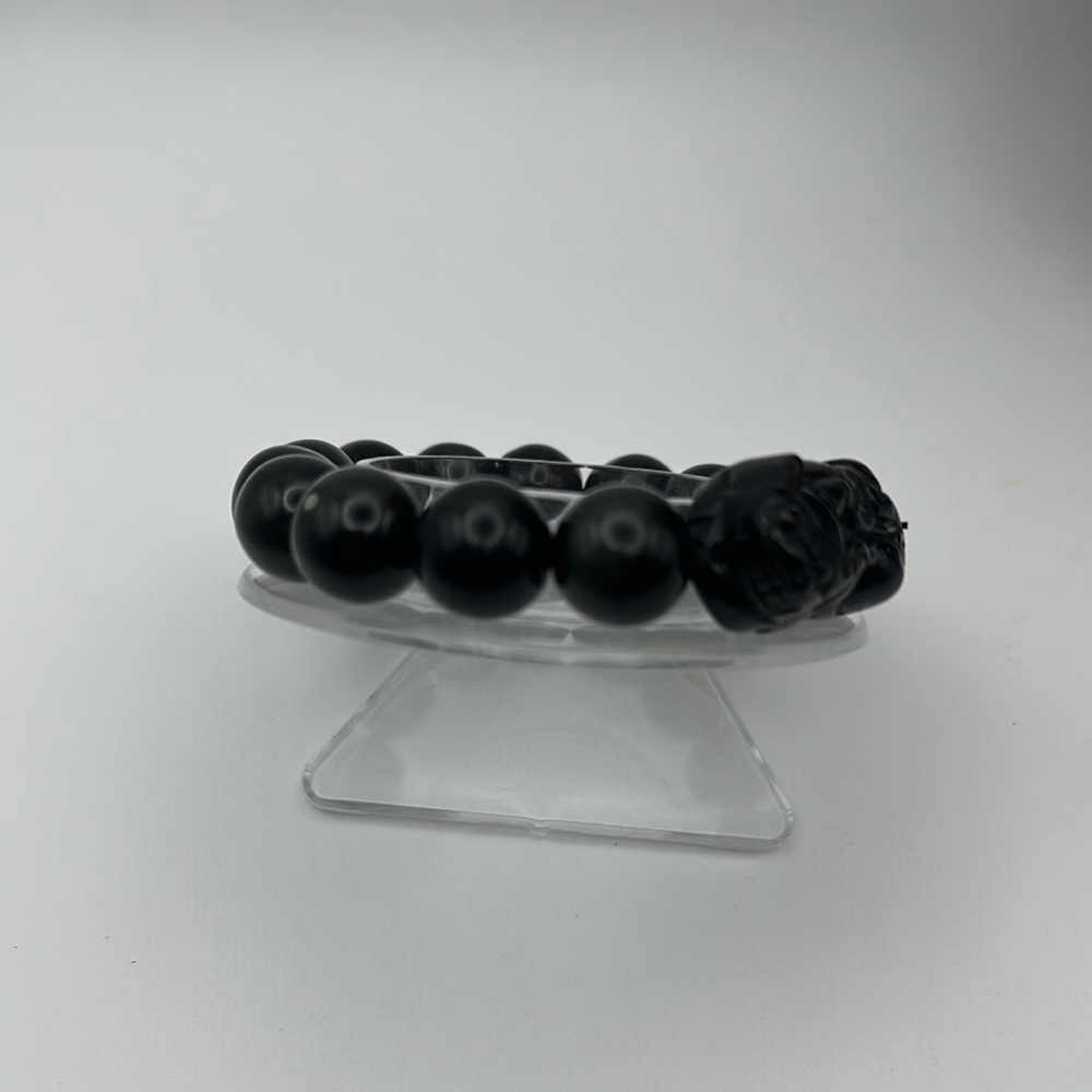 Silver Sheen Black Obsidian Beaded Bracelet with Pixiu Bead - Picture 9 of 15